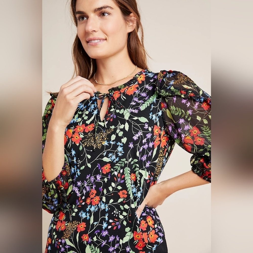 Maeve By Anthropologie Jacquin Peasant Blouse Size L 94% Viscose